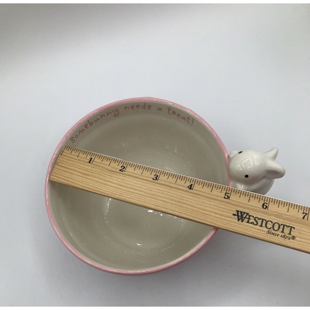Hallmark Ceramic Easter Bunny‎ Candy Dish-Pink Somebunny Needs a Treat! Bowl EUC - Picture 4 of 5